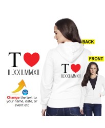 Personalised Custom Text Initial Letters With Hearts & Roman Wedding Date Matching Couple Printed Adult Unisex hooded Sweatshirt